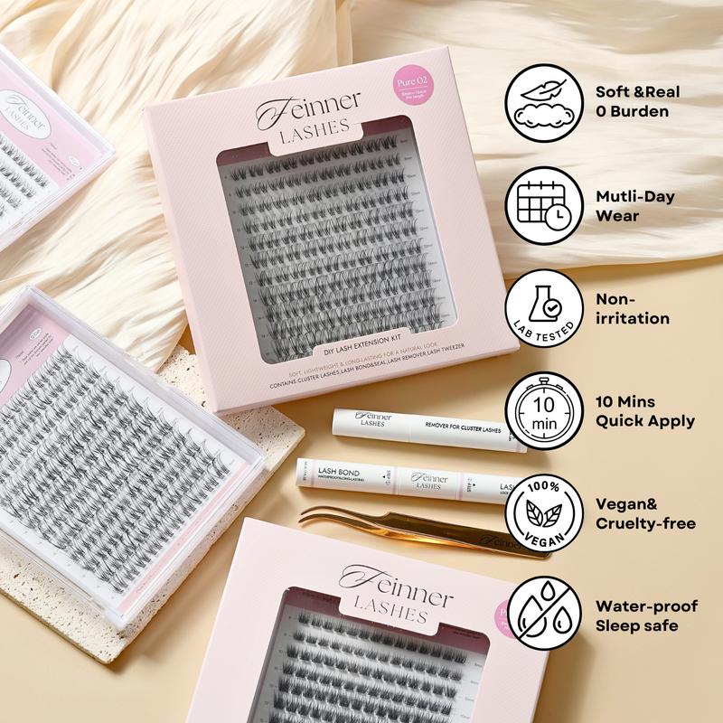 feinner Lashes New Arrival DIY Lash Cluster Kit With Invisible Band  Bond and Seal and Remover Long Lasting Waterproof for Beginner Friendly Makeup