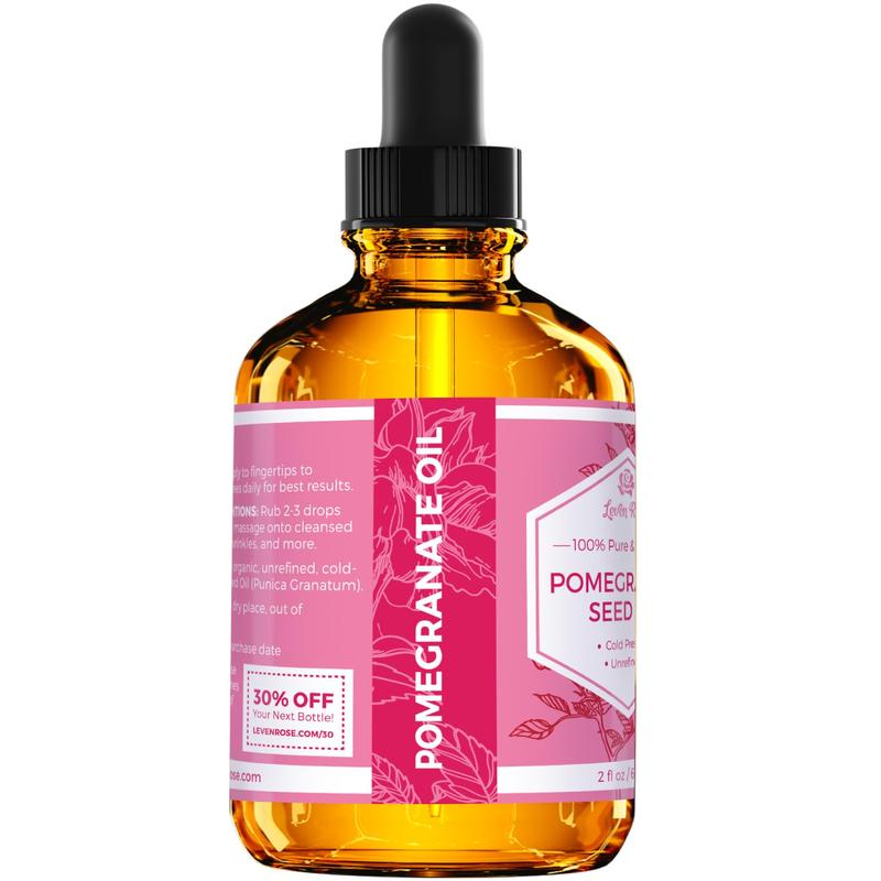 Leven Rose Pomegranate Seed Oil, 100% Pure Unrefined Cold Pressed Antioxidant Moisturizer for Comfort Haircare, Smooth Skin and Nails 2 oz