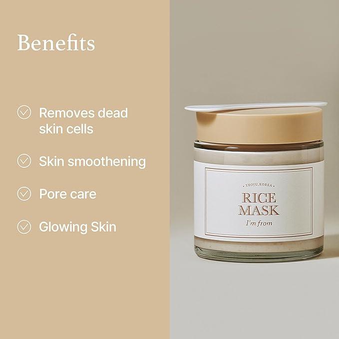 [I'm From Official Shop] Rice Mask, Gentle Exfoliating Wash Off Facial Mask for Dull, Rough Skin, Pore Clearing, Remove Dead Skin Cells, Uneven Skin Tone, Smooth Skin, Moiustirinzg, Radiant, Official I'M FROM Shop Skincare Exfoliate Nourishing Smoother