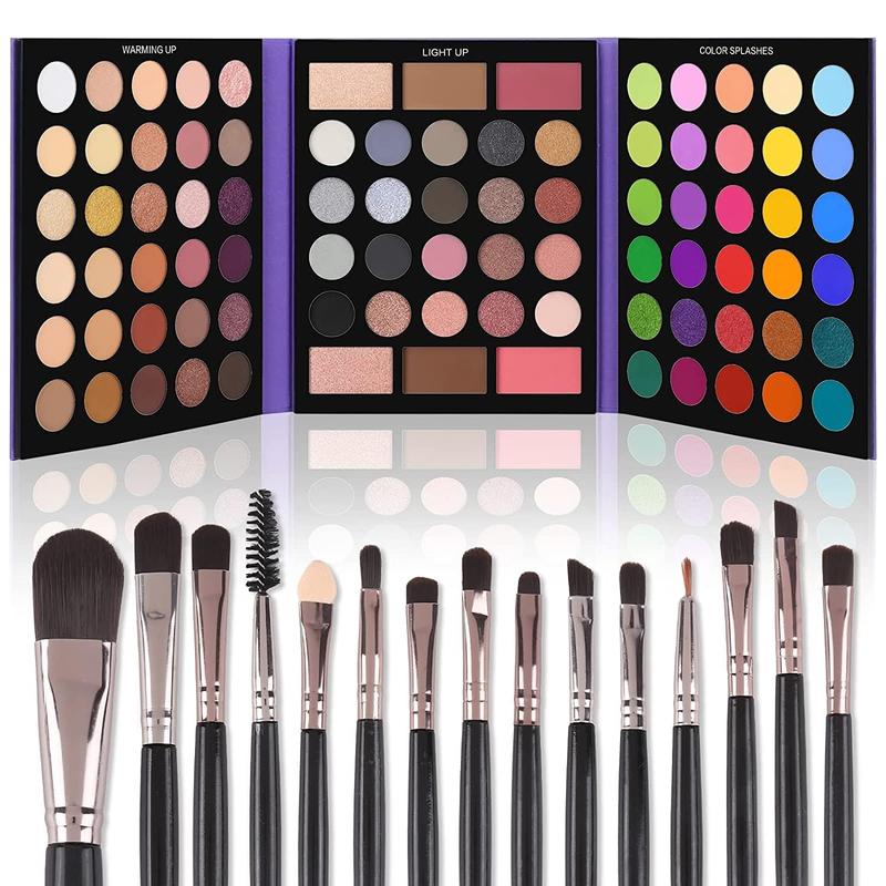 Eyeshadow Palette with 15Pcs Brushes Makeup Set, Pigmented 86 Colors Make Up Sets Valentine's Day Gift, Matte Shimmer Glitter Eye Shadow Pallet Highlighter Contour Blush Powder Brush Beauty Kit Blend Friend