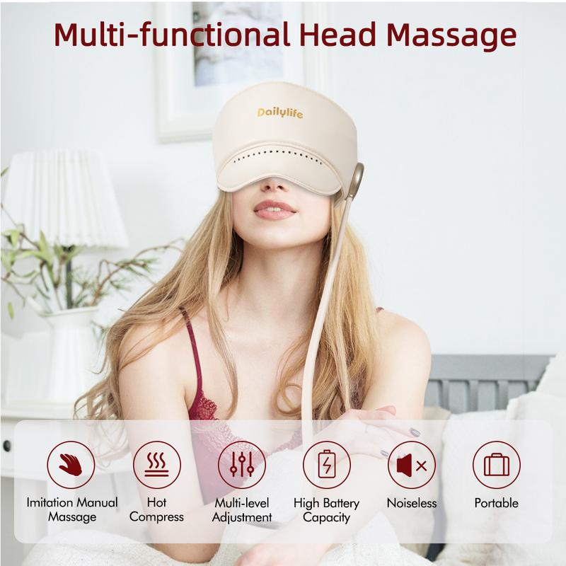 Head Massager, Forehead Massage for Migraine Relief Cap Help Sleep Temple Massager with Heated Eye Mask,  Head Wrap Massage Tool, Insomnia Pressure Relief Device, Perfect Present for Man Woman Thanksgiving, Christmas, New Year gift