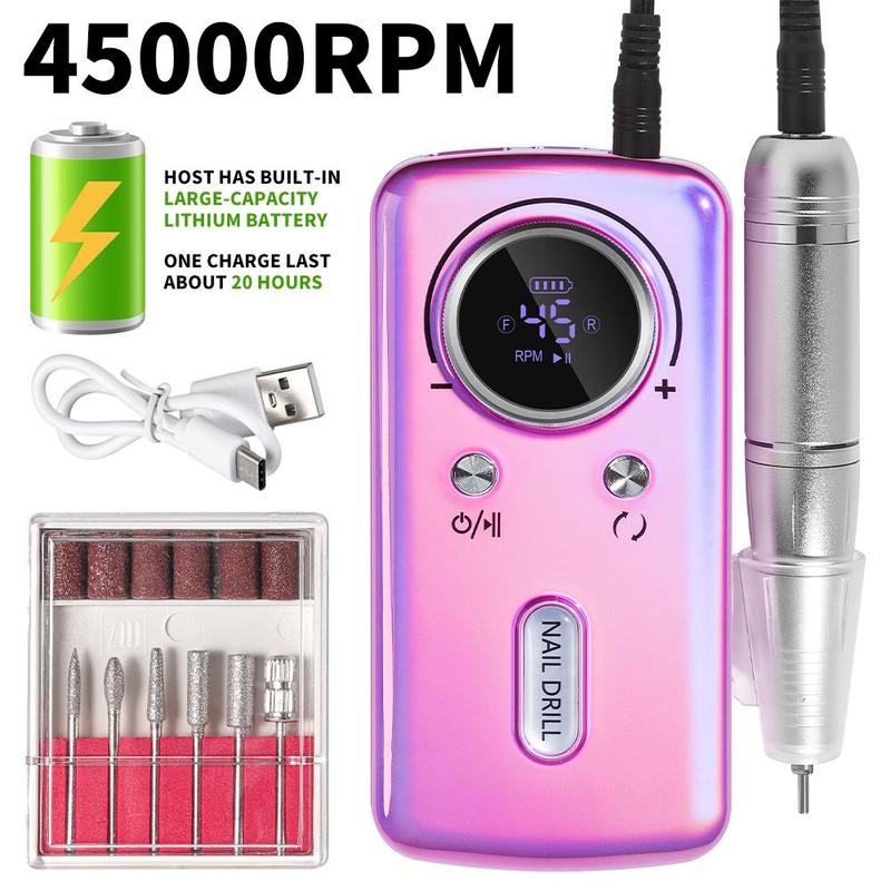 45000RPM Wireless Electric Nail Polisher, Portable Professional Manicure Sander Set, Long-lasting Nail Remover, Nail Drill Machine, Acrylic Drill for Nail Polishing, USB Gel Nail Art Remover Machine, Nail Supplies, Christmas Gift