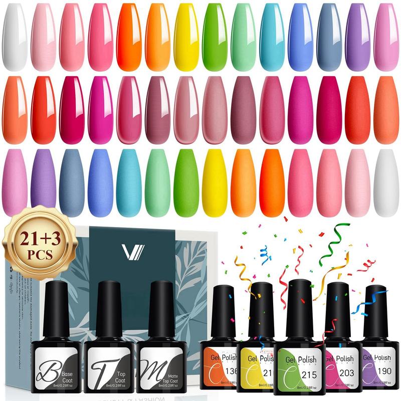 24 Pcs Gel Nail Polish Set: Base & Top Coats for Women's DIY Manicure Nail Art