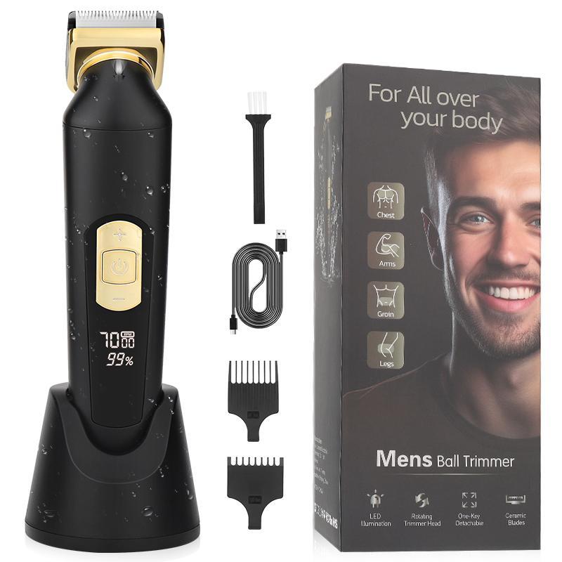 Electric Body Hair Trimmer, Waterproof Rechargeable Groomer with LED Display, Multifunctional Hair Trimmer for Chest, Arms, Groin, Legs