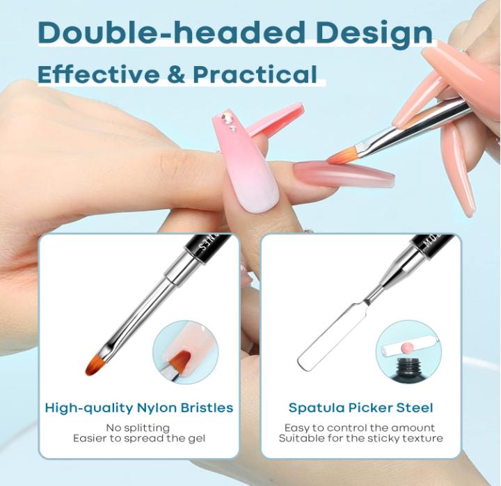 Poly Nail Extension Gel Kit Slip Solution for Nails with Dual-Ended Nail Brush Anti-Stick Liquid Brushes Cleaning Easy Spread for Beginner