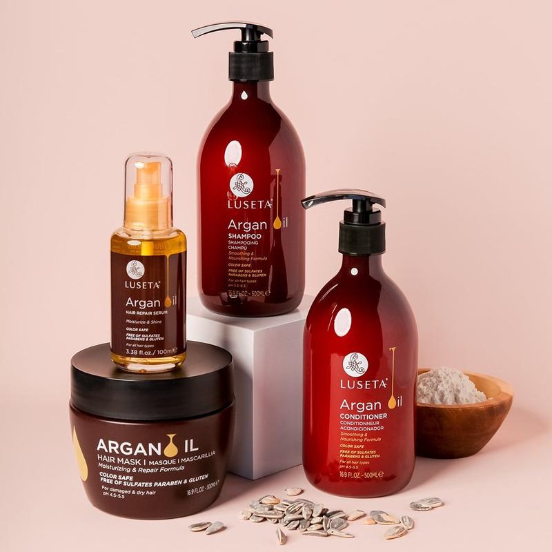 Luseta Argan Oil Hair Care Set - Shampoo Conditioner Hair Mask Serum for Damaged Hair