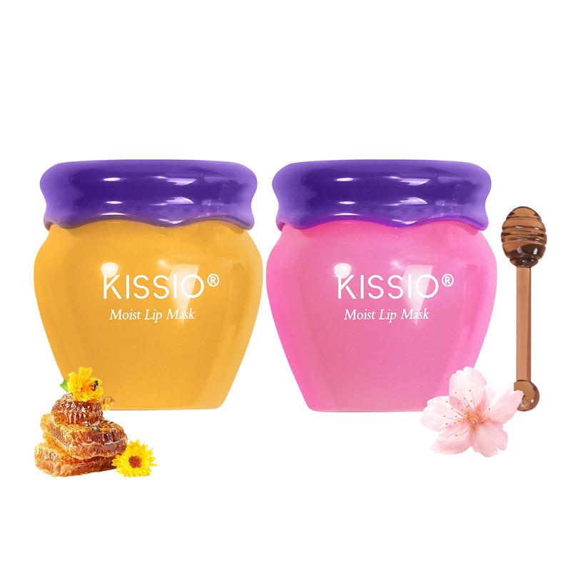 KISSIO Lip Mask,Honey and Sakura Lip Mask Set,Repair Lips Day and Night,Plant Extract,Lip Mask Overnight,Hydrating Lip Balm(2 pcs)