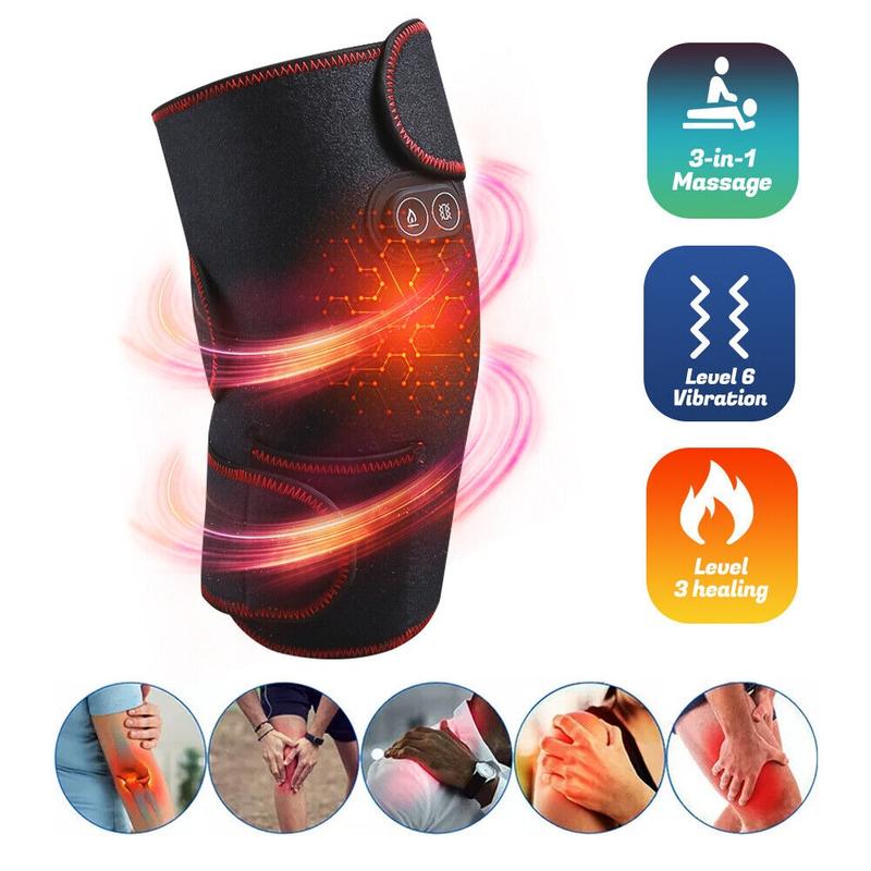 Heated Knee Brace Wrap, 3 Adjustable Heat and Vibration Knee Massager, Massaging Knee Pad