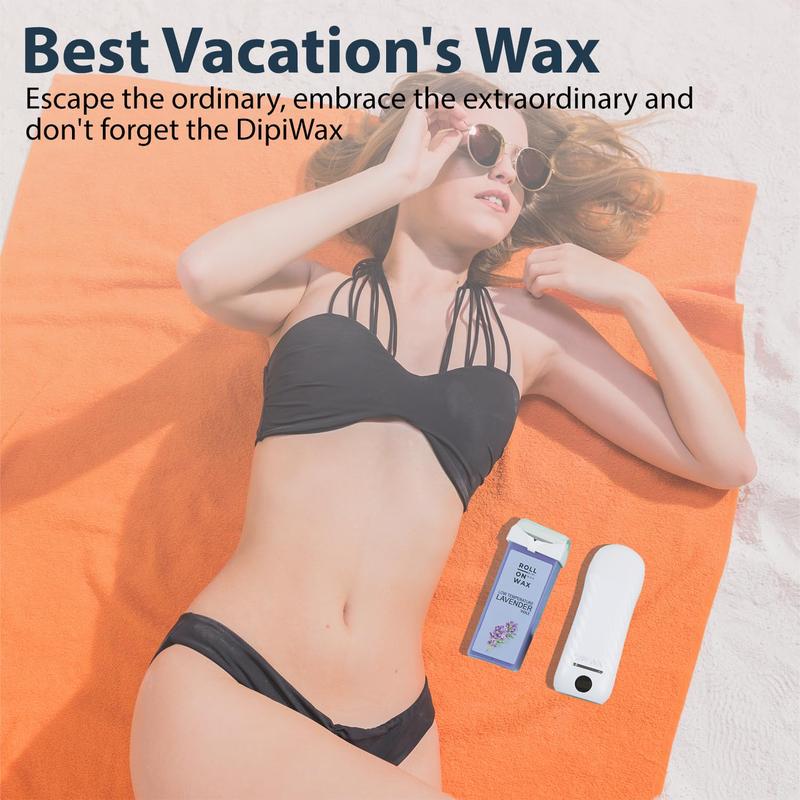 Roll on Waxing Kit by DipiWax - Digital Hair Removal for All Skin Types, 2 Wax Cartridges (Honey & Lavender), 100 Strips, Pre Post Treatment Sprays Body Care Gentle