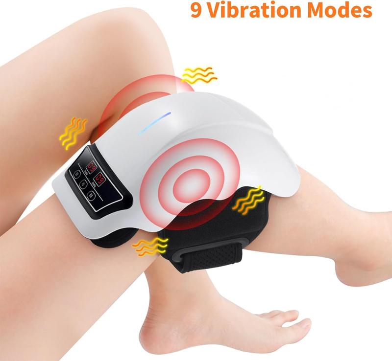 Knee Massager for Knee Pain with Infrared Heat and Vibration, Cordless Wearable Rechargeable Clear Visible LED Screen Easy to Use Electronic Knee Massager, 19 inch Adjustable Ergonomic Strap