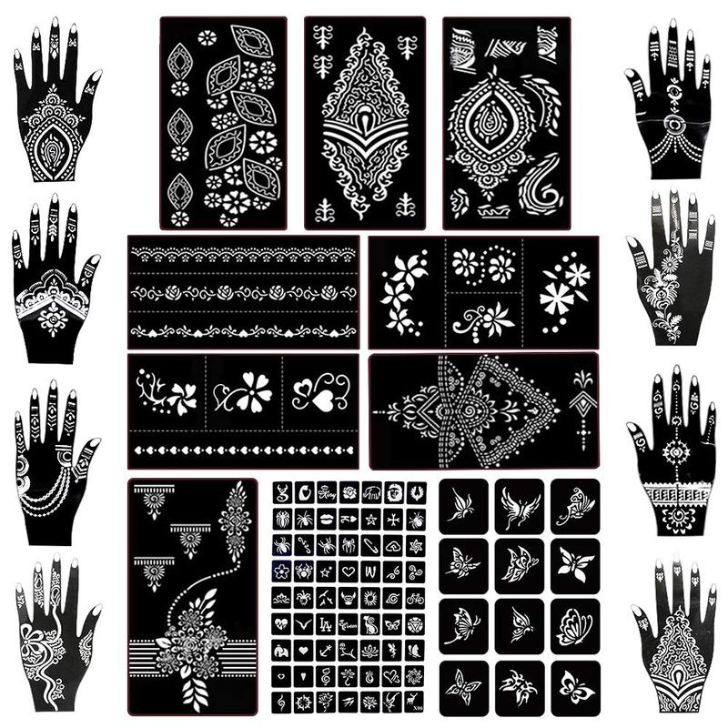 18 Sheets Henna Tattoo Stencil Kit, 97 PCS Temporary Glitter Airbrush Flower Tattoo Stencils for Women and Girls Arabian Realistic Tattoo Stickers for Face Paint Body Art