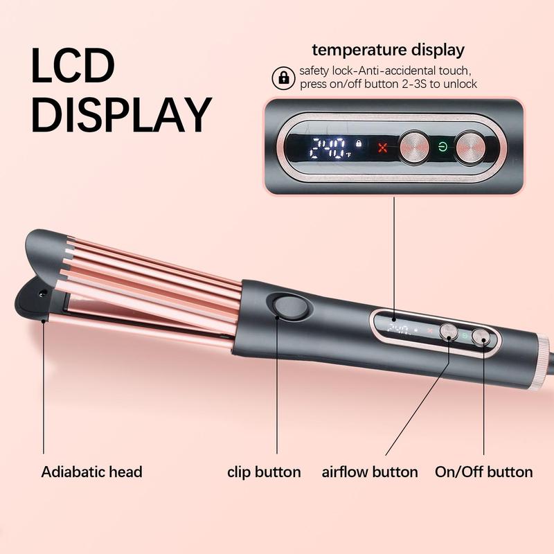 2 in 1 Dual Voltage Hair Curler & Straightener, Electric Fast Heating Hair Curling Iron with 3D Floating Ceramic Plate & 5 Speed Temperature Control