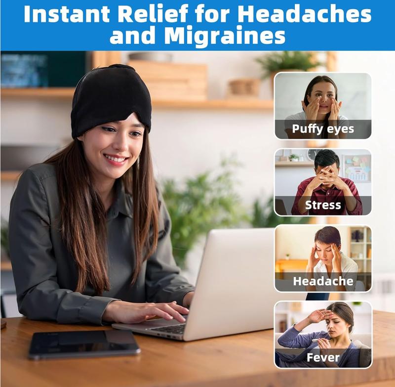 Migraine Relief Cap, All Around Gel Covered Reusable Headache Relief Cap, Black Migraine Cap for Headache Relief, Puffy Eyes