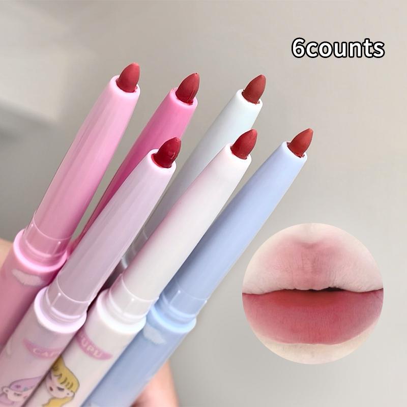 Long Lasting Lip Liner Set, 6 Counts set Waterproof Lip Liner Pencil with Brush, Easy Coloring Lip Liner Pen, Suitable for All Occasions Lip Makeup