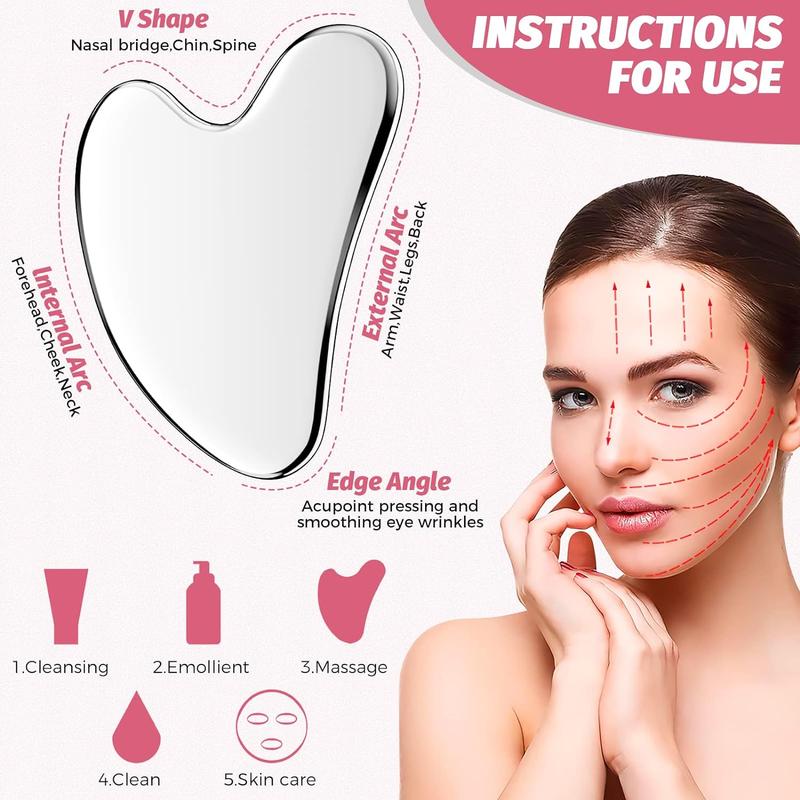 Comfort Heart Shaped Face Gua Sha Board, Stainless Steel Face Massage Tool, Facial Massaging Face Gusha Massager for Skin Care, Skin Massaging Product