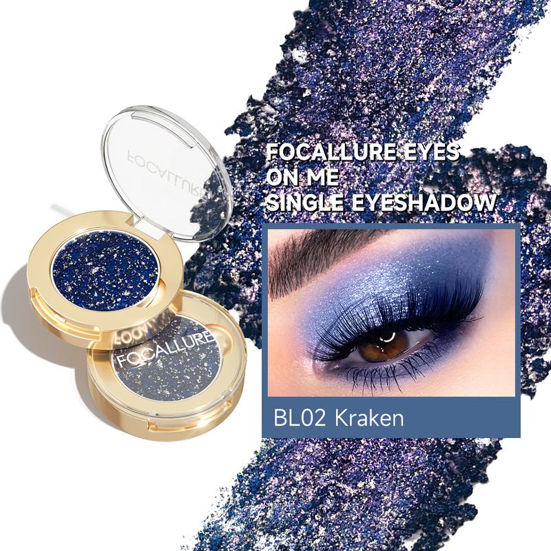 FOCALLURE Eyes On Me Pressed Powder Eyeshadow, Shimmery Eye Makeup & Highlight, Long-Lasting, High Pigmented Single Shade Eye Color, Glitter Finish, Hypoallergenic, BL01 Blue Sand