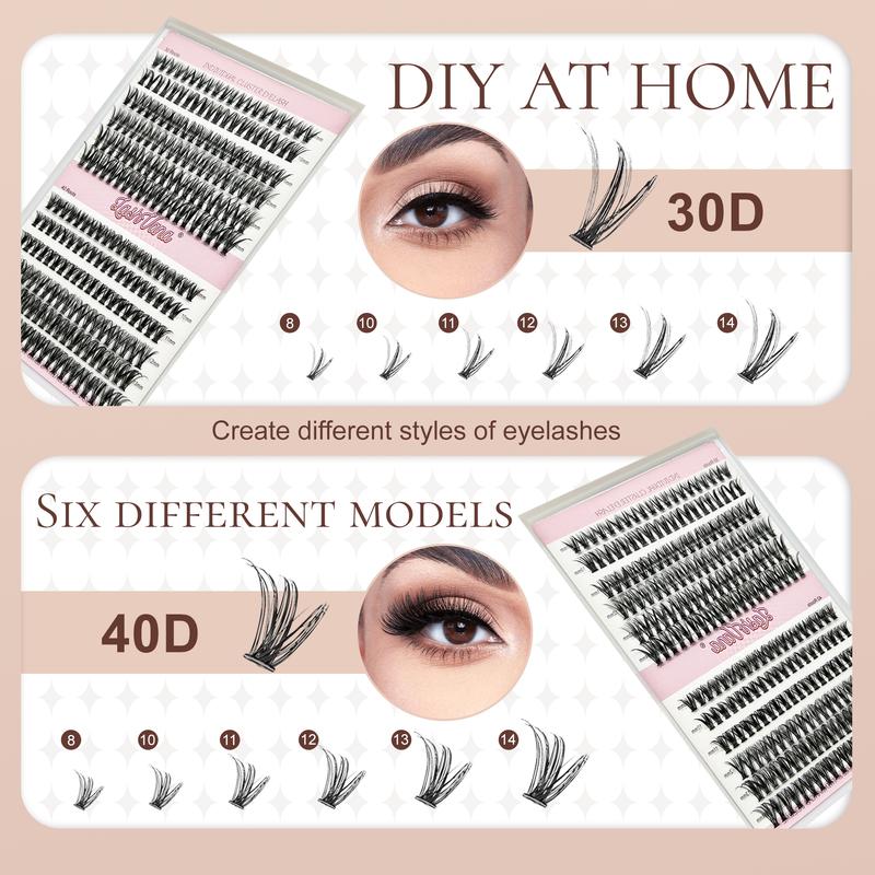 Mega volume lashes DIY Eyelash Extension Kit 240 Eyelash Kits Eyelash String D Curl 9-17mm 30-40D Individual Eyelashes with Eyelash Bonding and Sealing and Removal Eyelash Applicator Can be used at home Eyelash Extensions Makeup Salon Cosmetic Lash Glue