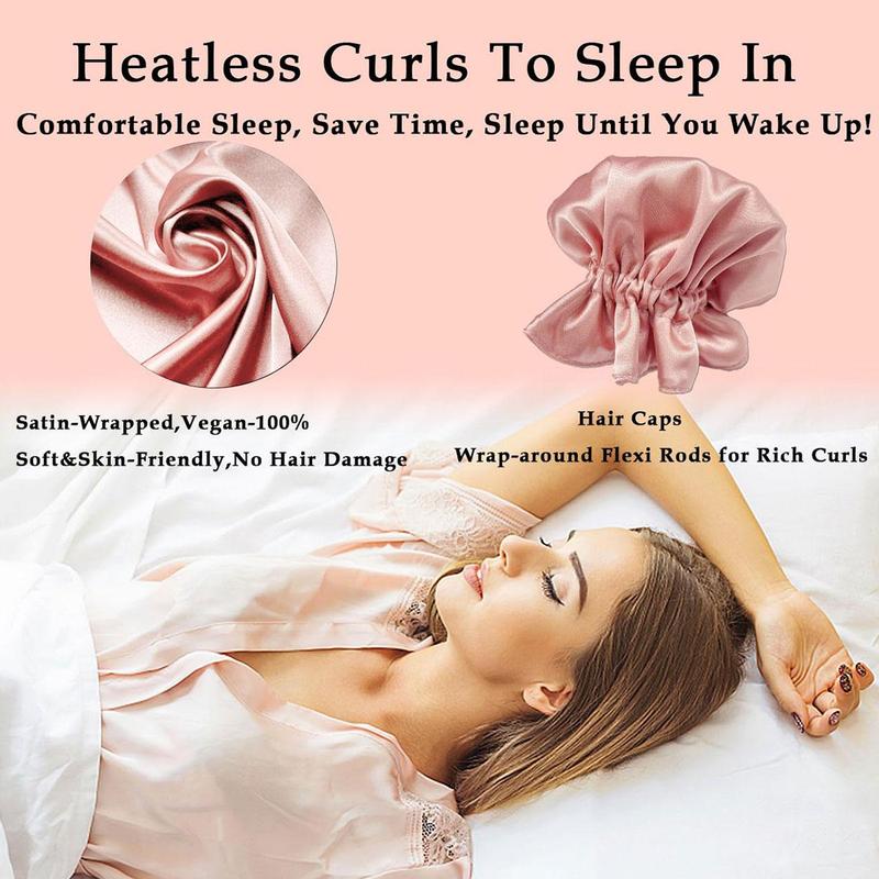 New Satin Heatless Hair Curler, Sleep Hair Curling Tool for Women 3 Set, Soft Silk Heatless Curling Hair Rollers with Cap, No Heat Curling Headband for All Hair Type, DIY Hairstyling Tools for Women, Christmas Gift