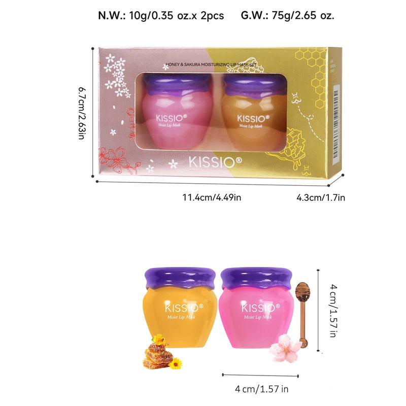 KISSIO Lip Mask,Honey and Sakura Lip Mask Set,Repair Lips Day and Night,Plant Extract,Lip Mask Overnight,Hydrating Lip Balm(2 pcs)