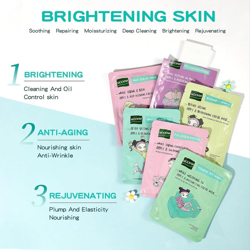 Face Masks Skincare Set for Girl,Moisturizing Collagen Facial Masks for Women Home Spa,Hyaluronic Acid Face Mask for  Skin Types,Day Night Facial Mask Deep Cleaning,Oil Contral 25ml (12Pack)