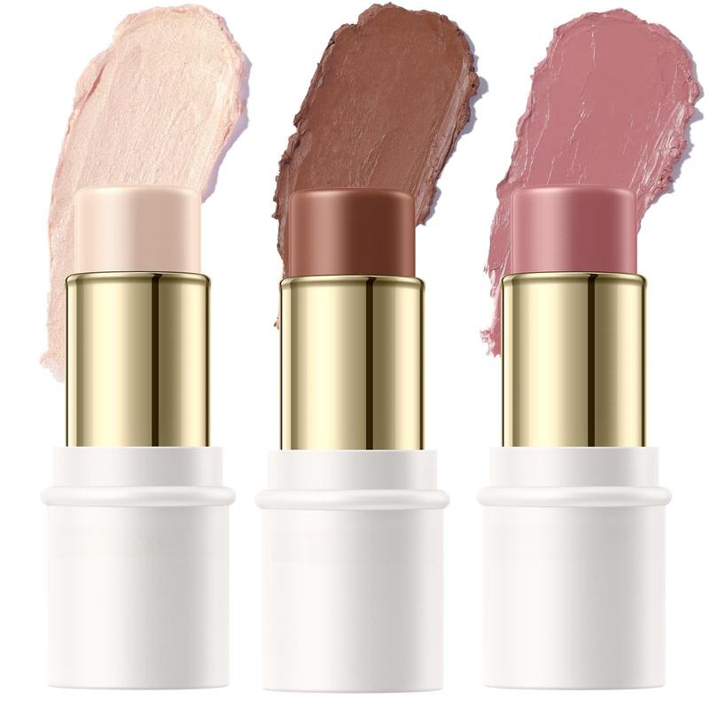 3-piece neutral contour stick set: cream blush, highlighter