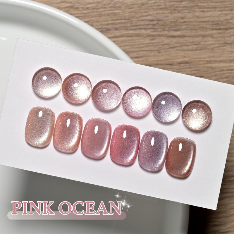 GAOY Pink Ocean Cat Eye Gel Nail Polish Set with Magnet for Holographic Cat Eye, Salon Gel Manicure and Nail Art DIY at Home