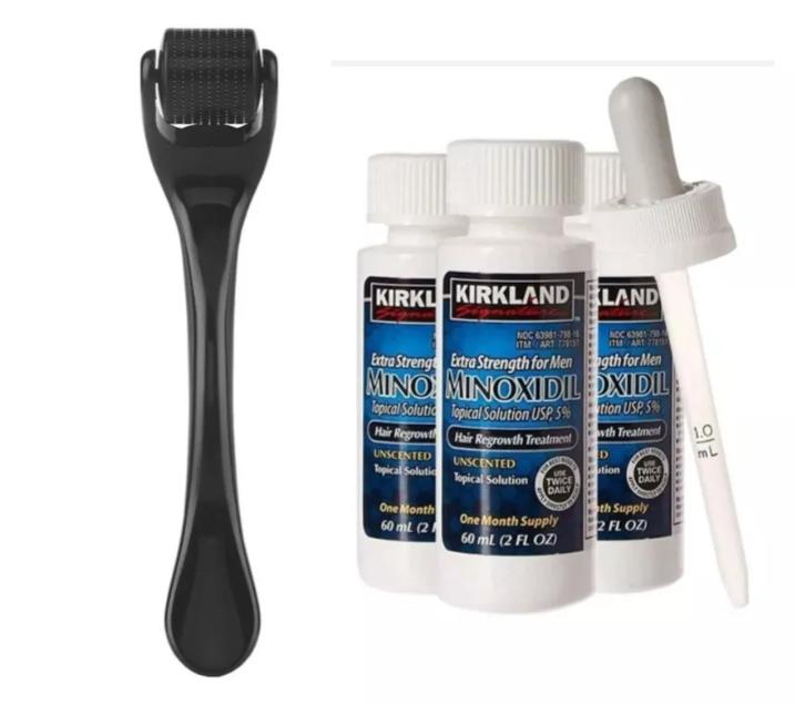 Kirkland Minoxidil with Derma Roller 0.5mm for Hair Regrowth and Health by Reluxi - Comfort, Haircare Pack