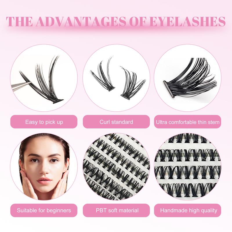 Mega volume lashes DIY Eyelash Extension Kit 240 Eyelash Kits Eyelash String D Curl 9-17mm 30-40D Individual Eyelashes with Eyelash Bonding and Sealing and Removal Eyelash Applicator Can be used at home Eyelash Extensions Makeup Salon Cosmetic Lash Glue