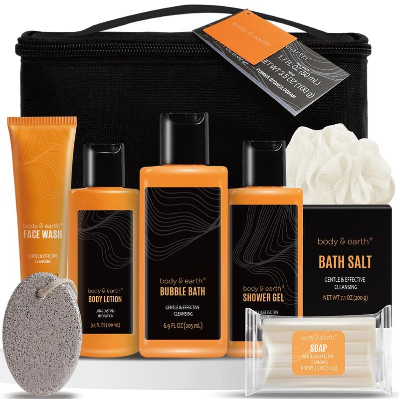 Gift Baskets for Men - Bath Spa Gift Set, Bath and Body Care Kit Citrus Scented Mens Bath Set with Body Lotion, Face Wash, Shower Gel, Bubble Bath, Loofa & More, Birthday Gifts for Him Men Husband Hubby Boyfriend