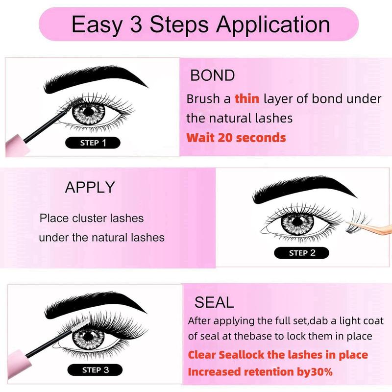 Fluffy Faux Eyelashes Eyelash Extension, 1 Set Natural Strip False Eyelashes Lash Extensions with Bond & Seal Stick, Summer Eye Cosmetic, Lash Extension Kit, Makeup Products, Christmas Gift