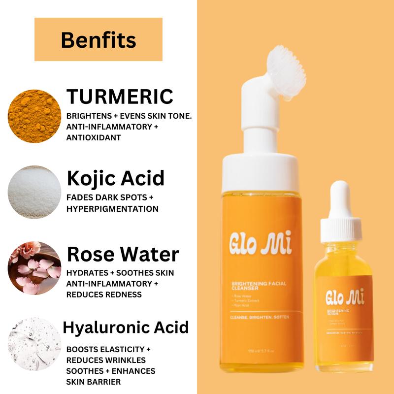 Glo Skin Duo - Turmeric Kojic Acid Facial Cleanser + Turmeric Hyaluronic Acid Serum Kit Skincare