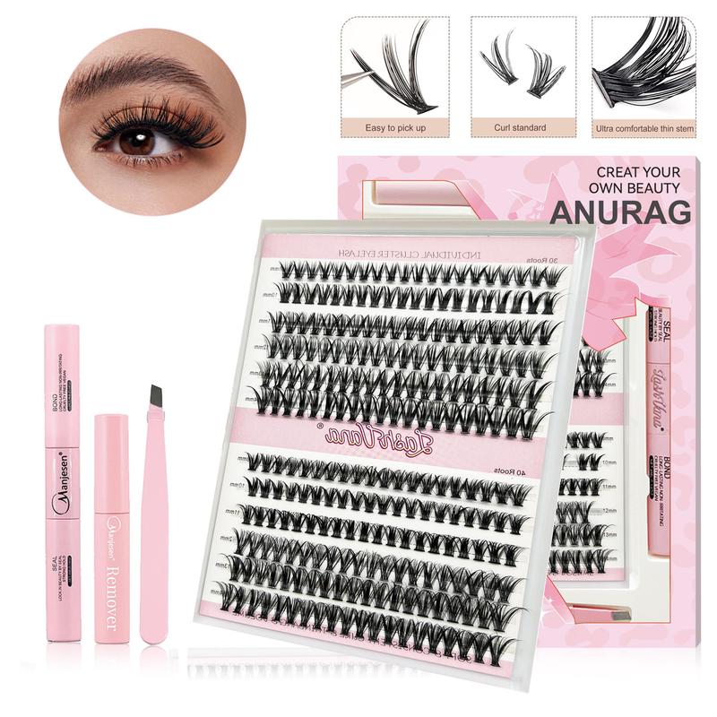 Mega volume lashes DIY Eyelash Extension Kit 240 Eyelash Kits Eyelash String D Curl 9-17mm 30-40D Individual Eyelashes with Eyelash Bonding and Sealing and Removal Eyelash Applicator Can be used at home Eyelash Extensions Makeup Salon Cosmetic Lash Glue