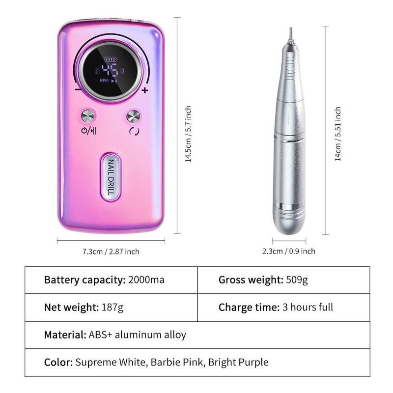 45000RPM Wireless Electric Nail Polisher, Portable Professional Manicure Sander Set, Long-lasting Nail Remover, Nail Drill Machine, Acrylic Drill for Nail Polishing, USB Gel Nail Art Remover Machine, Nail Supplies, Christmas Gift