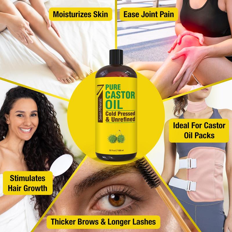 Pure Cold Pressed Castor Oil - Big 32 fl oz Bottle - Unrefined & Hexane Free - 100% Pure Castor Oil Haircare Comfort