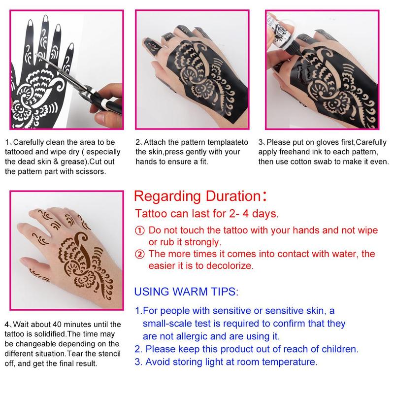 Hollow Out Henna Tattoo Stencil, 8 Counts set Reusable Hand Shaped Henna Tattoo Stencil, DIY Body Paint Template for Women & Girls