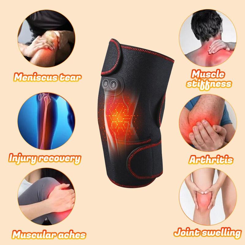 Heated Knee Brace Wrap, 3 Adjustable Heat and Vibration Knee Massager, Massaging Knee Pad