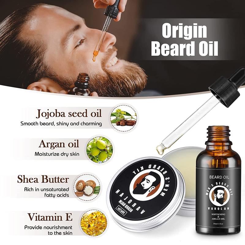 Beard Grooming Kit, Beard Gift Kit, Beard Oil (2Oz), Beard Balm,Beard Brush, Beard Comb, Beard E-book, Storage Bag, Mustache Men's Gifts Set for Boyfriend Husband Fathers Dad Him Hair Care Cleansing