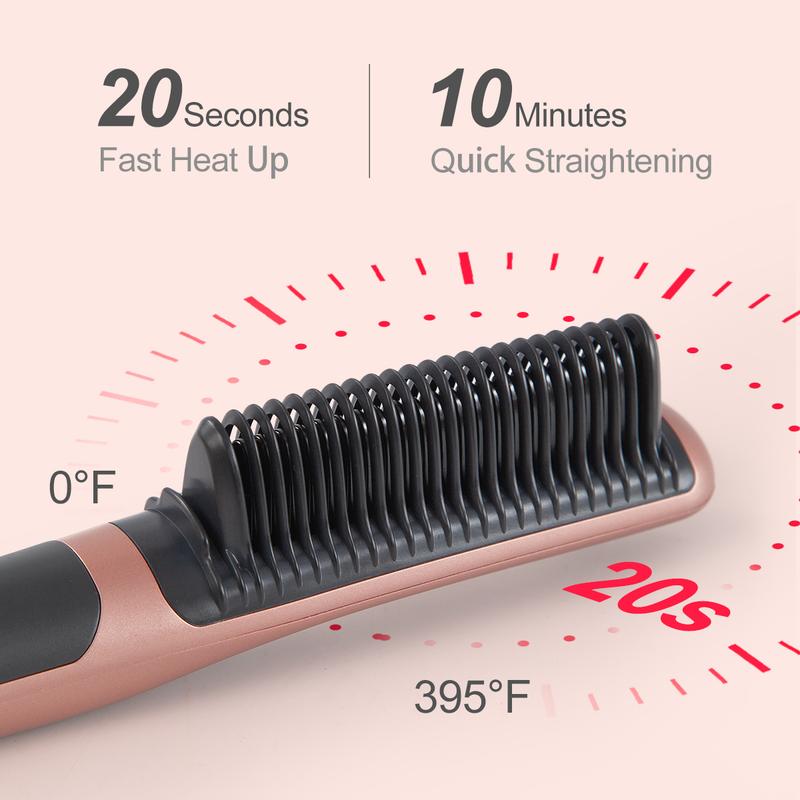 Hair Straightening and Curling 2 in 1 Comb  Anti-Scald 30s Fast Heating Comfort Brush for Women with 5 Temp Settings, Auto-Shut Off