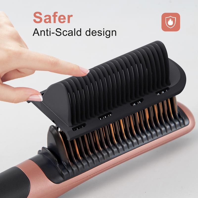 Hair Straightening and Curling 2 in 1 Comb  Anti-Scald 30s Fast Heating Comfort Brush for Women with 5 Temp Settings, Auto-Shut Off