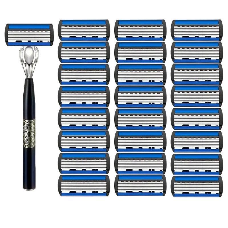 Men's Manual Razor Set, 1 Set Including 1 Count Razor Handle & 24pcs Replacement Blades, Safety Razor for Men