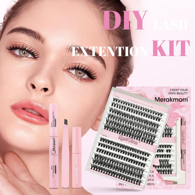 Mega volume lashes DIY Eyelash Extension Kit 240 Eyelash Kits Eyelash String D Curl 9-17mm 30-40D Individual Eyelashes with Eyelash Bonding and Sealing and Removal Eyelash Applicator Can be used at home Eyelash Extensions Makeup Salon Cosmetic Lash Glue