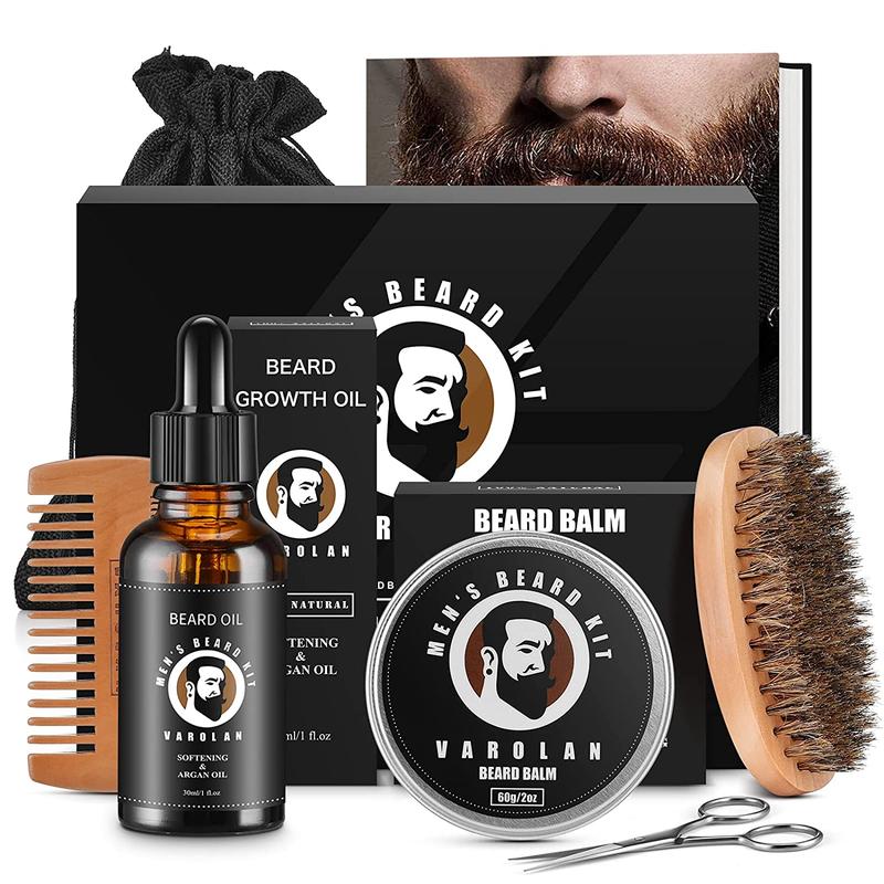 Beard Grooming Kit, Beard Gift Kit, Beard Oil (2Oz), Beard Balm,Beard Brush, Beard Comb, Beard E-book, Storage Bag, Mustache Men's Gifts Set for Boyfriend Husband Fathers Dad Him Hair Care Cleansing