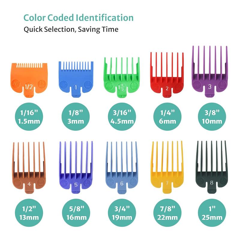 10 Professional Hair Clipper Comb, Cutting Guides Fits for Clippers with Organizer, Color Coded Clipper Combs Replacement - 1 16