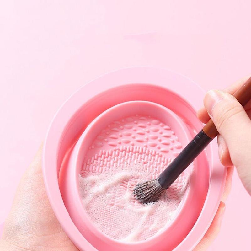 Professional Makeup Brush Cleaning Bowl, Round Cosmetics Brushes Cleaning Scrubber, Portable Makeup Brushes Washing Tool, Beauty Blender Cleaning Pad