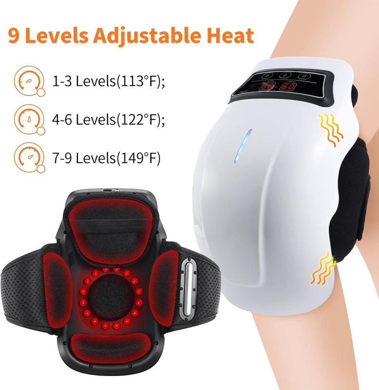 Knee Massager for Knee Pain with Infrared Heat and Vibration, Cordless Wearable Rechargeable Clear Visible LED Screen Easy to Use Electronic Knee Massager, 19 inch Adjustable Ergonomic Strap