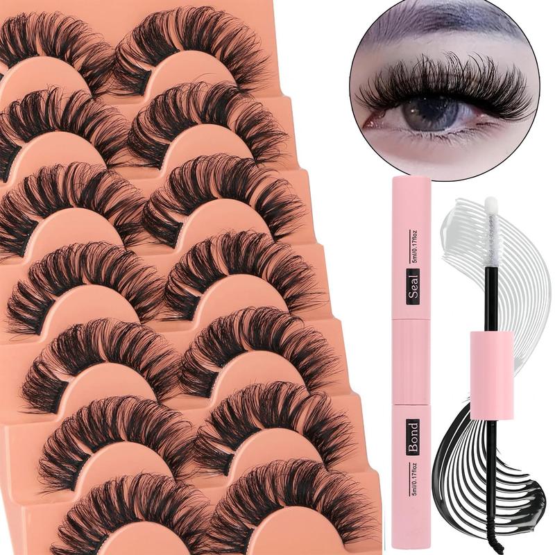 Fluffy Faux Eyelashes Eyelash Extension, 1 Set Natural Strip False Eyelashes Lash Extensions with Bond & Seal Stick, Summer Eye Cosmetic, Lash Extension Kit, Makeup Products, Christmas Gift