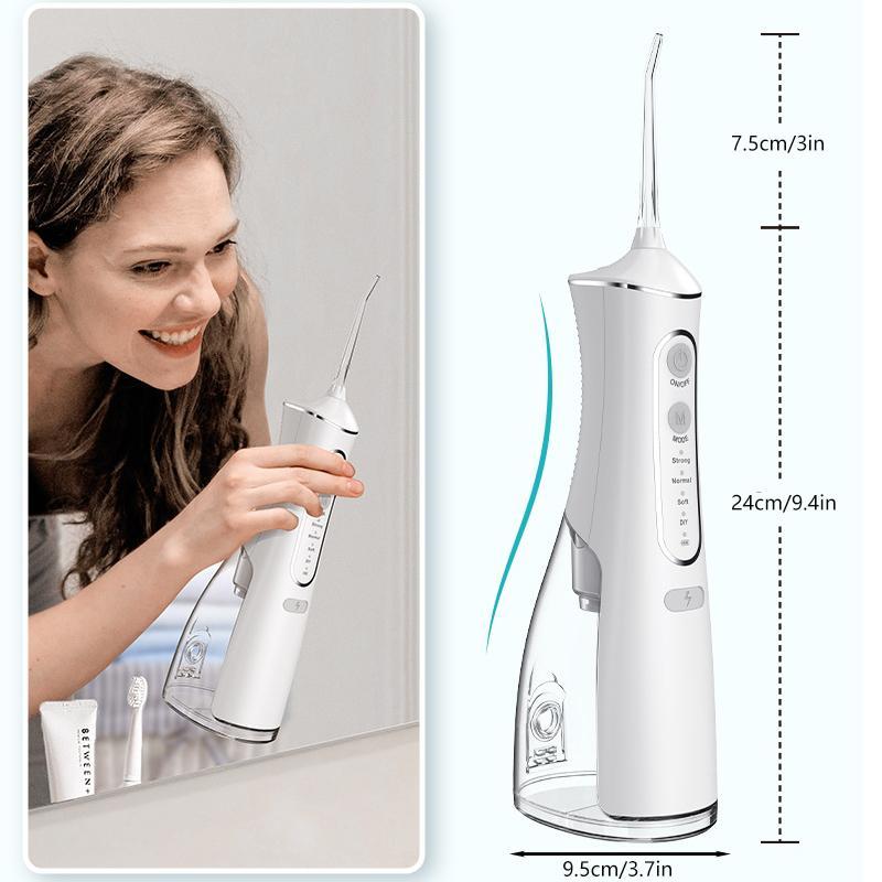 Portable Water Flosser, 1 Box Rechargeable Cordless Oral Irrigator with 4 Counts Flossing Tips, Waterproof IPX7 Oral Irrigator for Teeth, Gums, Braces Care