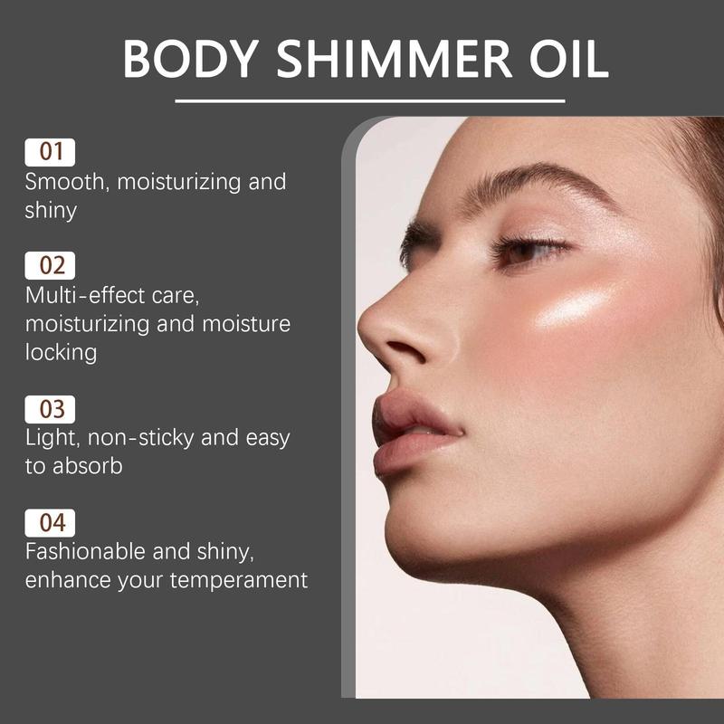 Body Glitter Oil, Long Lasting Shimmering Highlighter Oil for Face Body, Multifunctional Makeup Luminizer for Party, Festival, Daily Use