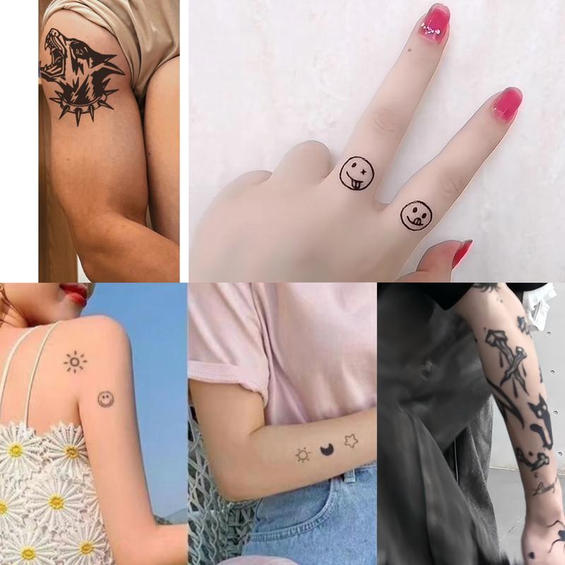 14 sheets Large-Size Realistic Waterproof SemiPermanent Tattoo Stickers,Black Temporary Tattoos Stickers Lasts 7-15 Days, Forearm Designs Featuring Tribal, Wolf, Tiger, Lion, Owl, Skeleton Skull, Temp Halloween Fake Tattoo Stickers, Rose, and Animals