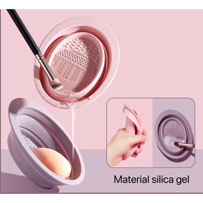 Professional Makeup Brush Cleaning Bowl, Round Cosmetics Brushes Cleaning Scrubber, Portable Makeup Brushes Washing Tool, Beauty Blender Cleaning Pad